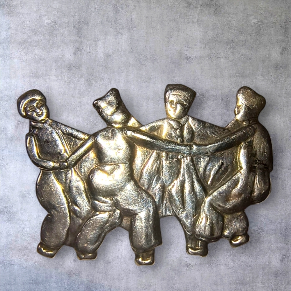 Vintage Sterling Silver Brooch With Festive Dancers